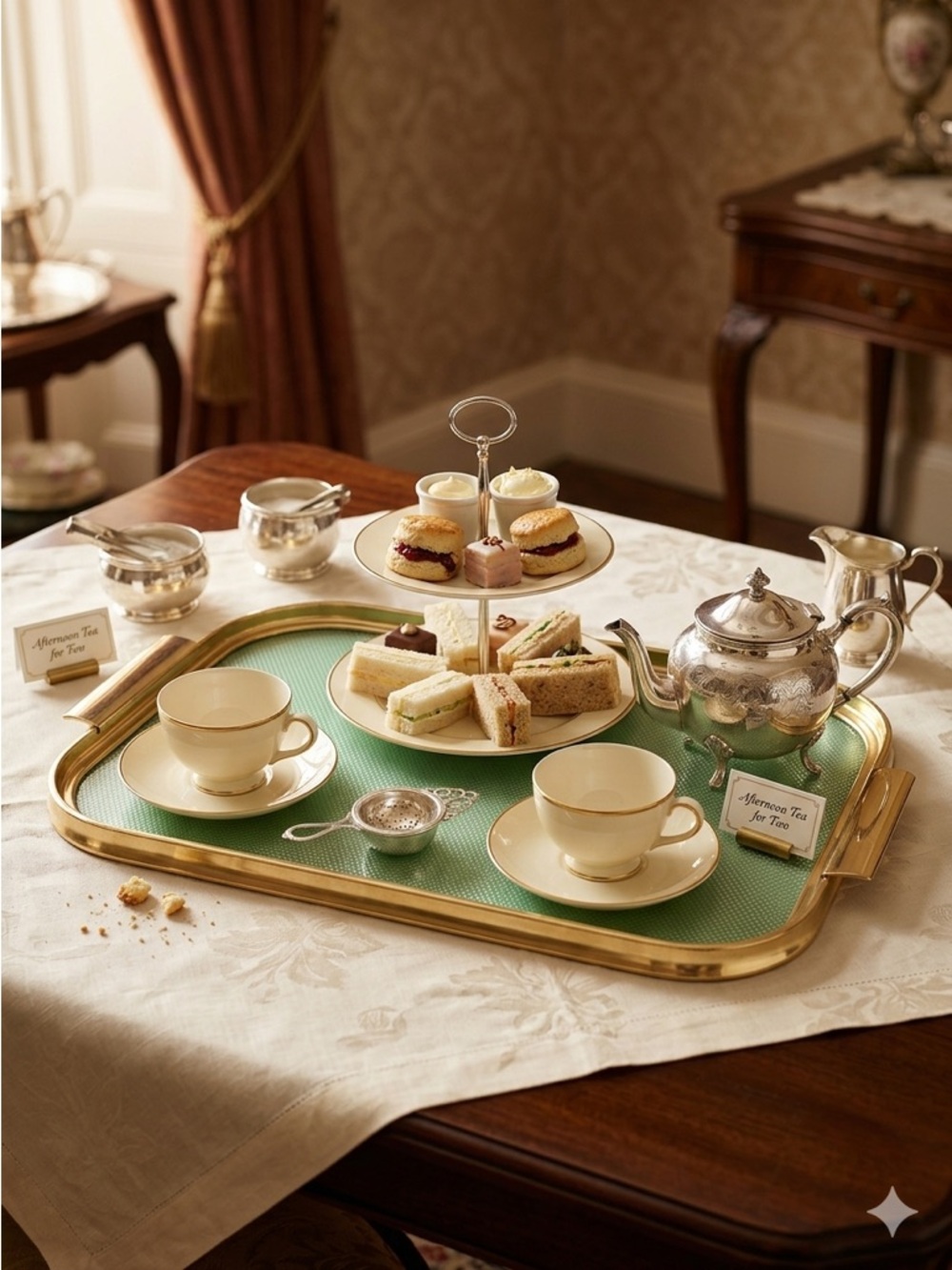 Vintage CareFree Manchester Tray Made in England Gold & Mint Green Bar Cart Tea